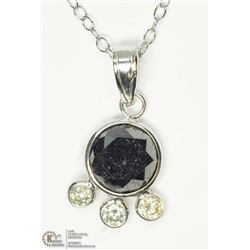 18) 14KT BLACK & 3 WHITE DIAMOND PENDANT NECKLACE