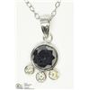 Image 1 : 18) 14KT BLACK & 3 WHITE DIAMOND PENDANT NECKLACE