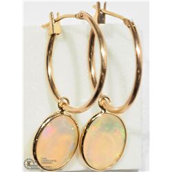 19) 10KT YELLOW GOLD OPAL HOOP EARRINGS
