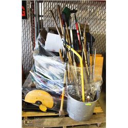 PALLET OF HOUSEHOLD, TOOLS, GARDEN TOOLS & MORE.