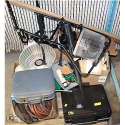 PALLET OF ASSORTED HOUSEHOLD INCL AIR COMPRESSOR