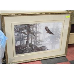 LARGE PRINT WITH EAGLE - GOLD FRAME. 43"X32"