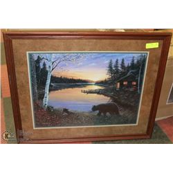 PICTURE OF A BEAR BY CABIN 32X26 FRAMED