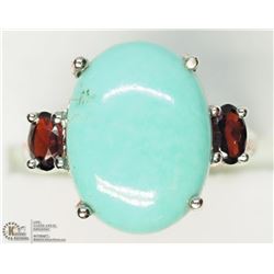 22) STERLING SILVER GARNET & TURQUOISE RING