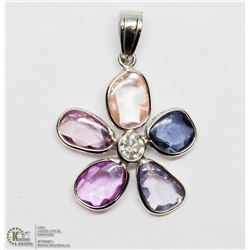 24) 14KT MULTI-COLOUR SAPPHIRE & DIAMOND PENDANT