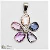 Image 1 : 24) 14KT MULTI-COLOUR SAPPHIRE & DIAMOND PENDANT