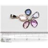 Image 2 : 24) 14KT MULTI-COLOUR SAPPHIRE & DIAMOND PENDANT