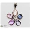 Image 3 : 24) 14KT MULTI-COLOUR SAPPHIRE & DIAMOND PENDANT