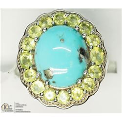 26) STERLING SILVER TURQUOISE & PERIDOT RING