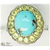 Image 1 : 26) STERLING SILVER TURQUOISE & PERIDOT RING