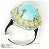 Image 2 : 26) STERLING SILVER TURQUOISE & PERIDOT RING
