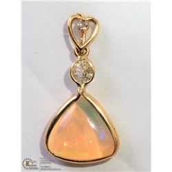 27) 14KT T. GOLD OPAL SAPPHIRE & DIAMOND PENDANT