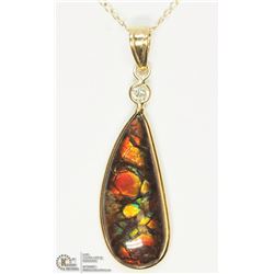28) 10KT AMMOLITE & DIAMOND PENDANT W/CHAIN