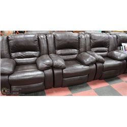 3 PC BROWN LEATHERETTE RECLINING SOFA CHAIR SET