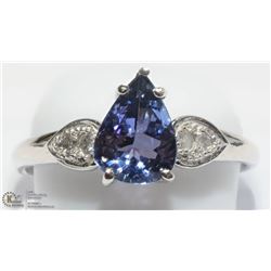 35) 10KT WHITE GOLD TANZANITE & 4 DIAMONDS RING