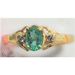 38) 14KT YELLOW GOLD EMERALD & DIAMOND RING