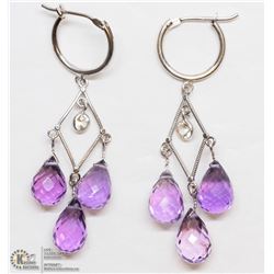 40) 14KT WHITE GOLD SAPPHIRE & AMETHYST EARRINGS
