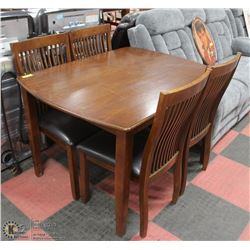 WOOD DINING TABLE WITH 4 HIGH BACK LEATHERETTE