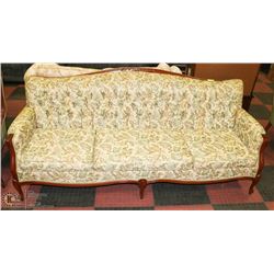 80" CARVED WOOD AND FLORAL SOFA