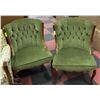 Image 1 : PAIR OF ESTATE WOOD AND GREEN FABRIC SIDECHAIRS