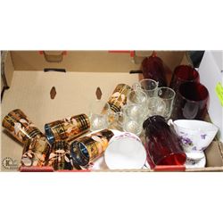 BOX OF ESTATE GLASSES, DECOR AND MORE