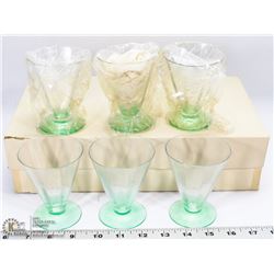 LOT OF 6 VINTAGE ICE CREAM DISHES (GREEN GLASS).