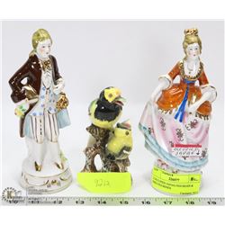 2 OCCUPIED JAPAN FIGURINES & BIRD FIGURINES.