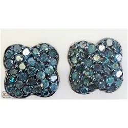 43) STERLING SILVER BLUE DIAMOND EARRINGS