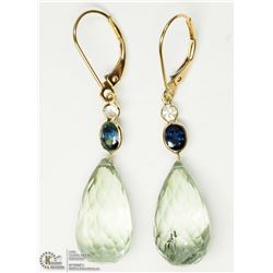 44) 10KT GREEN AMETHYST & SAPPHIRE EARRINGS