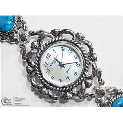 49) STERLING SILVER TURQUOISE STRAP LADIES WATCH
