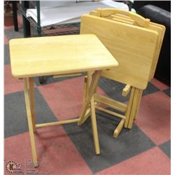 SET OF 4 SOLID WOOD FOLDABLE TV TABLES