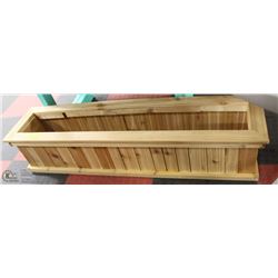 11"X27"X10"H CEDAR STAINED PLANTER.