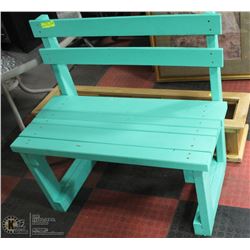 35"X20"X34" AQUAMARINE COLOR GARDEN BENCH.