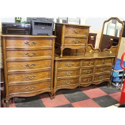 QUEEN SIZE WOOD TONE BEDROOM SUITE INCL DRESSER,