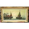 Image 1 : VINTAGE ROSET SIGNED OIL ON CANVAS SHIP PICTURE