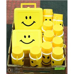 FLAT OF HAPPY FACE LUNCHBOXES AND THERMOSES