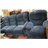 Image 1 : BLUE FABRIC RECLINING SOFA WITH CHAIR AS IS
