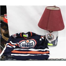 LOT OF OILER JERSEY AND CUSTOM OILER KEG LAMP