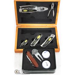 LOT WITH GOLF TOOL SET IN CASE AND SHEFFIELD