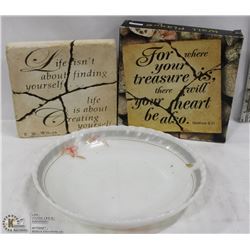 LOT WITH VINTAGE MILK GLASS STYLE PLATTER AND 2