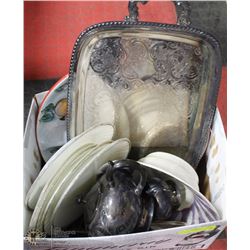 SILVER TEA SET, TRAY & DISHES