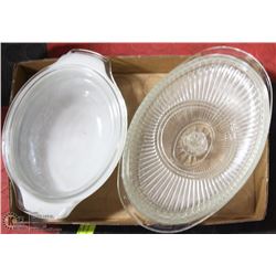 2 COVERED PYREX DISHES.