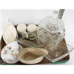 CRYSTAL BOWL WITH LID & ASSORTED GLASSWARE