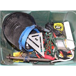 TUB OF TOOLS AND SHOP SUPPLIES, INCLUDING CORDS