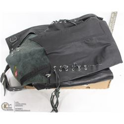 3 SETS OF LEATHER MOTORCYCLE CHAPS.