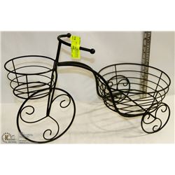 BLACK METAL TRICYLE 2-POT PLANT HOLDER -