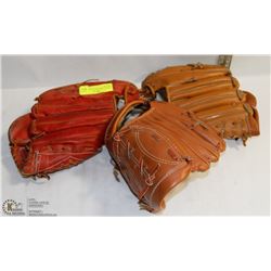 LOT OF 3 CHILDRENS BASEBALL GLOVES