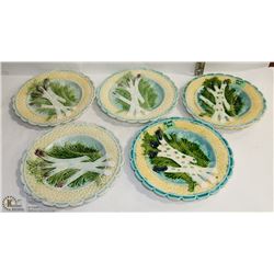 5 MAJOLICA ASPARAGUS PLATES FROM SALINS LES BAINS