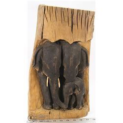 HEAVY CARVED WOOD ELEPHANT FAMILY