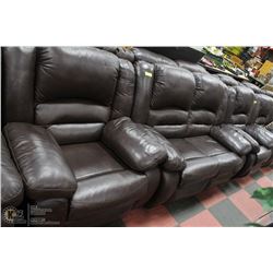 BROWN LEATHERETTE RECLINING 62" LOVE SEAT WITH 2-